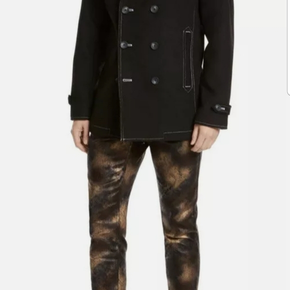 INC Men's Contrast Top Stitch Pea Coat, Black, - Picture 2 of 9